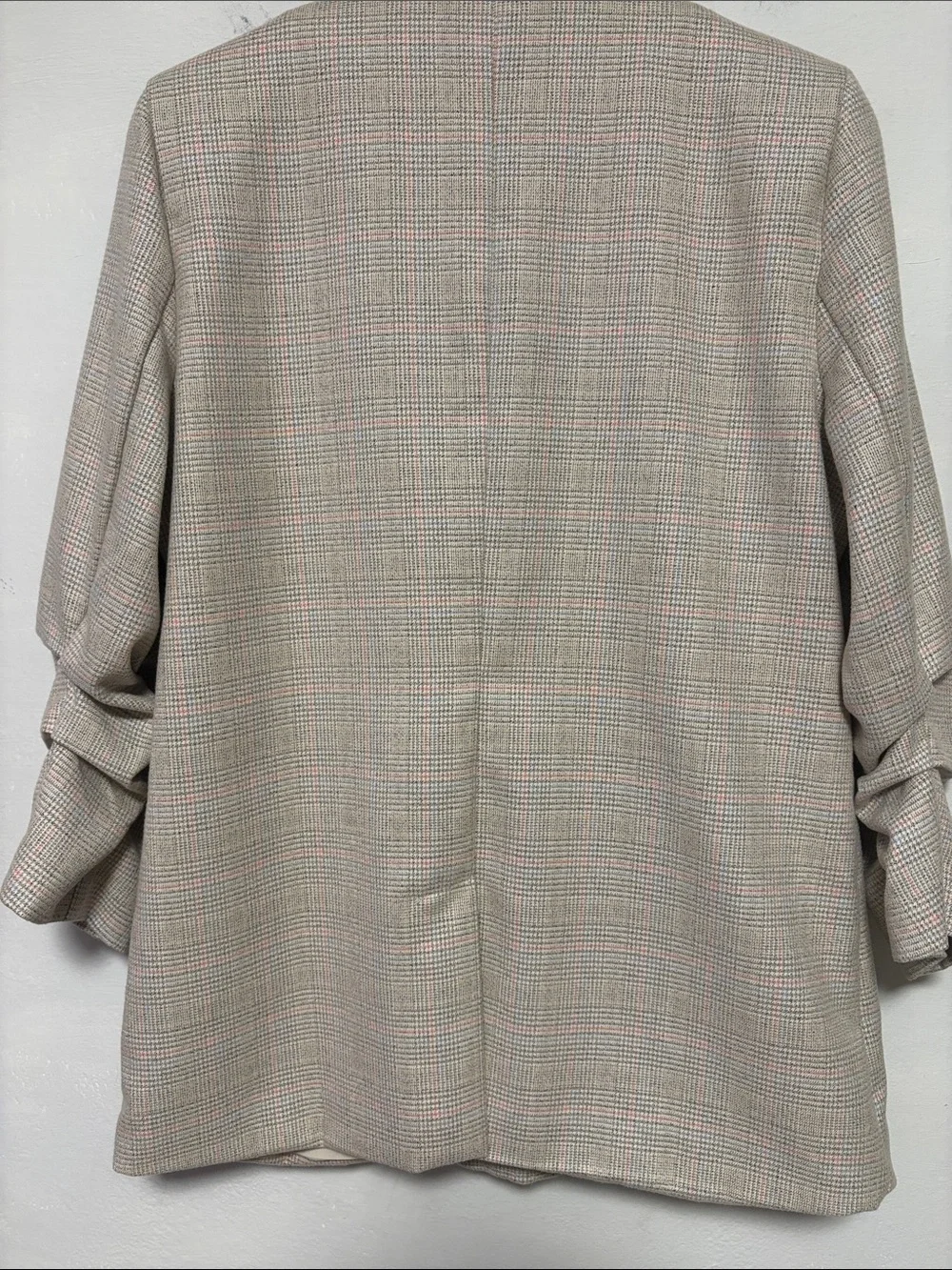 SKIES Are BLUE Plaid Blazer | Size L | Ruched Sleeve Double Button Jacket